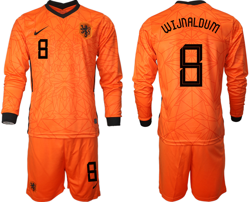 Men 2021 European Cup Netherlands home long sleeve #8 soccer jerseys->netherlands(holland) jersey->Soccer Country Jersey